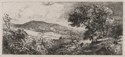 Valley View, Man with a Donkey and a Dog