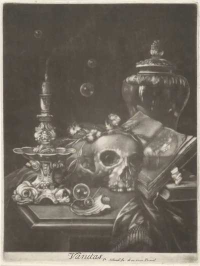 Vanitasstilleven met een schedel en zeepbellen