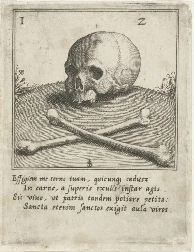 Vanitasvoorstelling met een schedel en twee beenderen