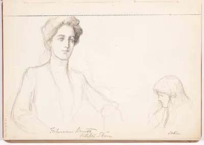 Vapaaherratar Anne Bennetin muotokuvaluonnos ja  vapaaherratar Eva Christina Thottin (os. Bennet) lapsena muotokuvaluonnos