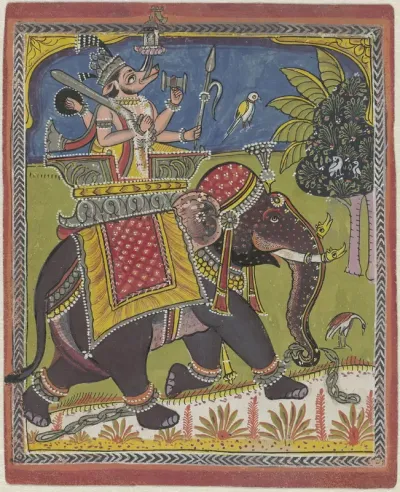 Varaha (Vishnu als everzwijn) rijdend op een olifant