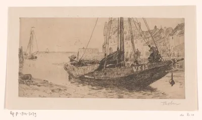 Varend schip in een haven
