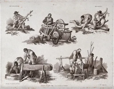 Various agricultural scenes of woodmen at work