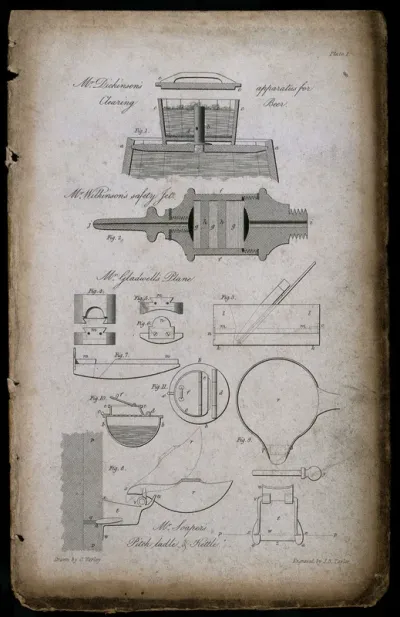 Various items of brewing apparatus and their constituent parts