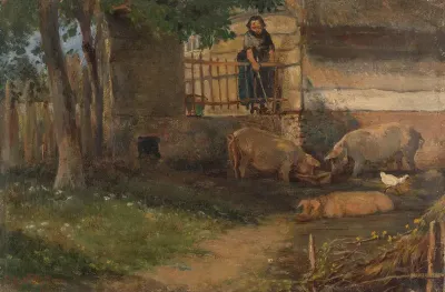 Varkens bij een boerderij