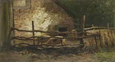 Varkens bij een stal