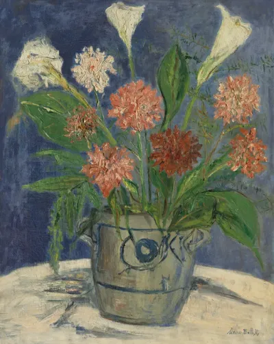 Vase d'arums et de dahlias
