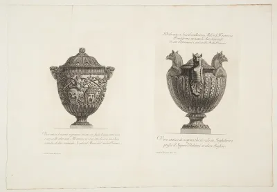 Vase med masker og vase med grifhoveder