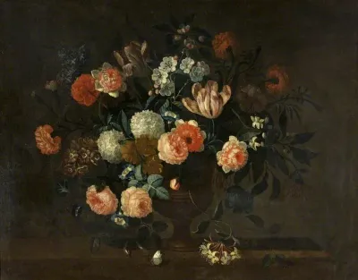 Vase of flowers and insects