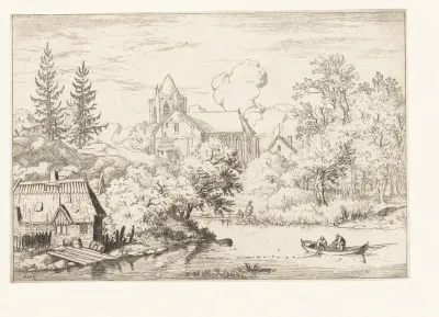 Vaten en planken aan de oever van de rivier