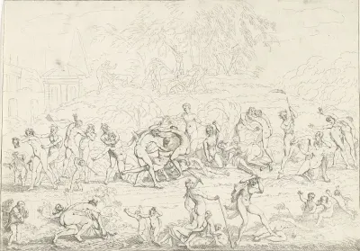 Vechtende Bacchanten en nimfen