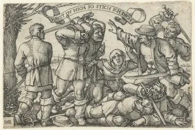Vechtende boeren met zwaarden