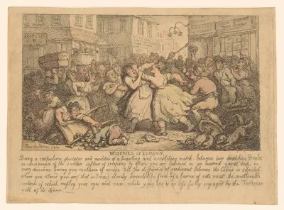 Vechtende vrouwen op een marktplein