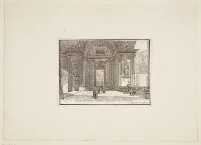 Veduta del Portico di S. Pietro della parte del Constantino. 1. Palazzo del Vaticano