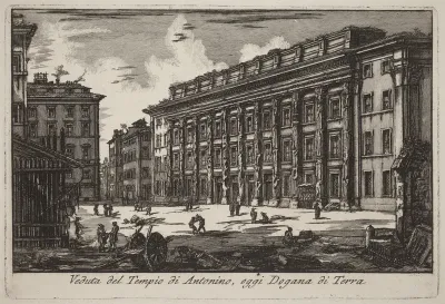 Veduta del Tempio di Antonino, oggi Dogana di Terra (View of the Temple of Antoninus, now the Land Customs Office)