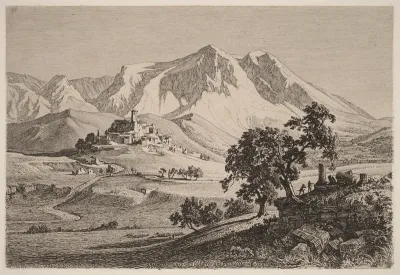 Veduta di Albe e Monte Velino negli Abruzzi