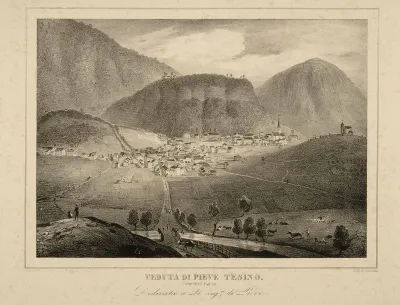 Veduta di Pieve Tesino (vue Tirol italien) dedicata a li sig.ri di Pieve