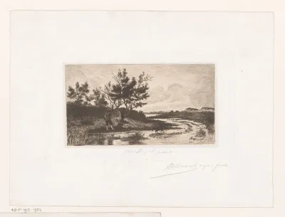 Veenlandschap met een figuur en hond