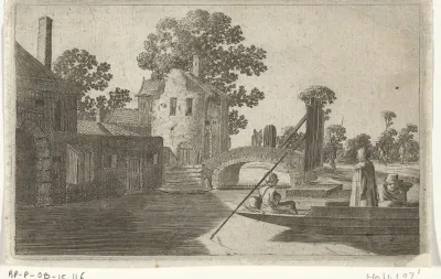 Veerboot bij een stadspoort