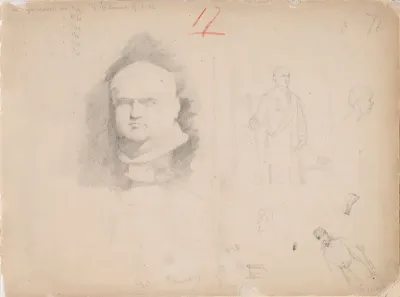 Veistospää ja luonnos Johan August von Bornin muotokuvaa varten
