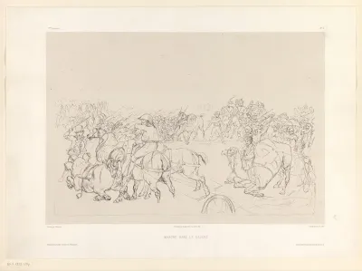 Veldslag met paarden en kamelen in de woestijn
