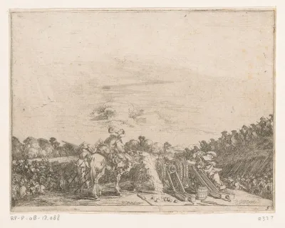 Veldslag met ruiters, twee kanonnen op de voorgrond