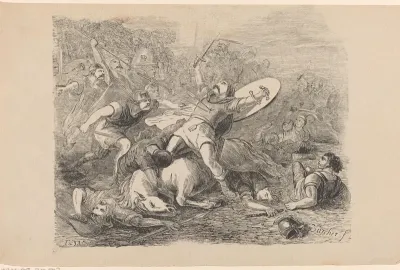 Veldslag met vechtende en gewonde mannen