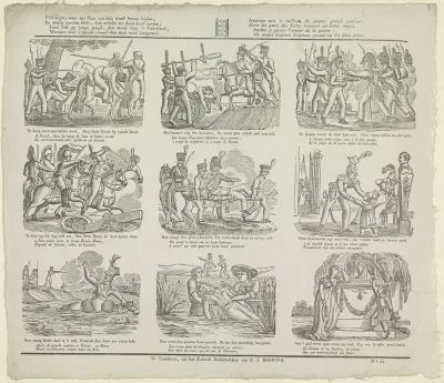 Veldslagen, waar dat Mars zyn felle woed' kwam koelen, / En menig grooten held, den schicht ter dood deed' voelen [(...)]