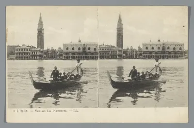 Venetië, een gondel voor het Dogepaleis en de San Marco-basiliek
