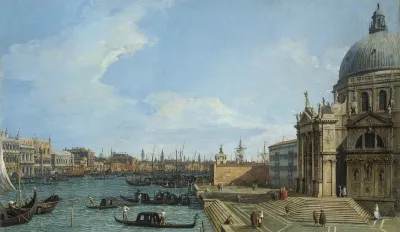 Venice: The Grand Canal with Santa Maria della Salute towards the Riva degli Schiavoni