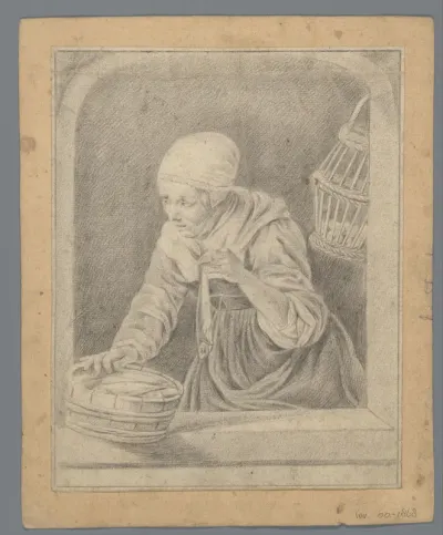Venster met visverkoopster