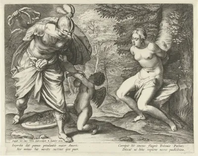 Venus aan een boom gebonden en Amor door Minerva gestraft
