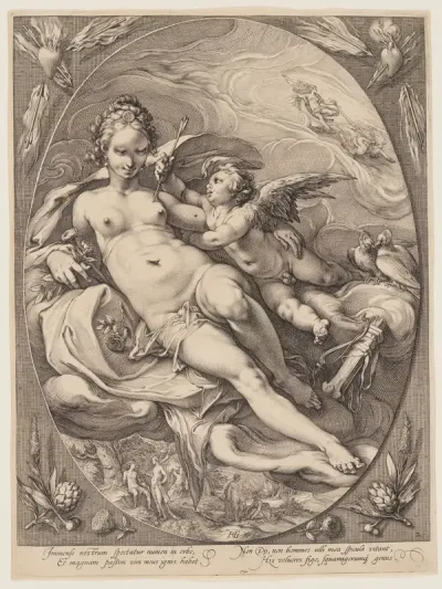 Venus and Cupid, from Three Goddesses Seated in the Clouds