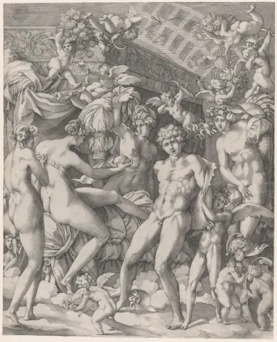 Venus and Mars with cupid and the Three Graces