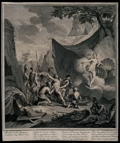 Venus appears to Aeneas while he is being treated after being wounded in battle