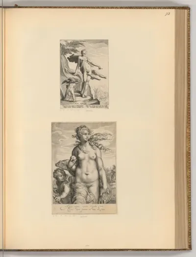 Venus befiehlt Amor seinen Pfeil auf Pluto zu zielen; Venus, im Hintergrund das Urteil des Paris