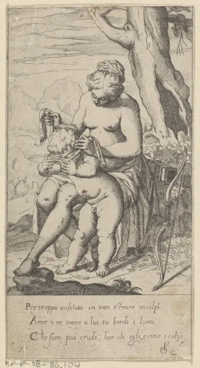 Venus blinddoekt Amor