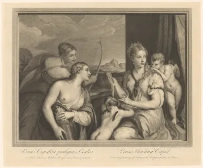 Venus blinddoekt Cupido