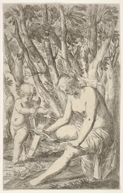 Venus breaking Cupid's bow over her knee, from "Sport of Love" (Scherzi d'amore)