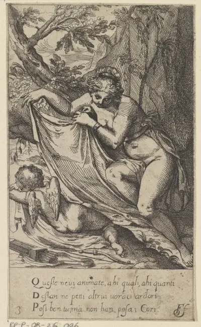 Venus dekt slapende Amor toe