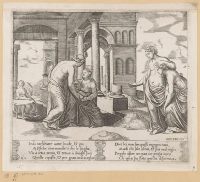 Venus draagt Psyche op graan te sorteren