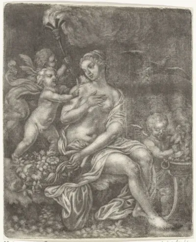Venus, een duif en drie putti