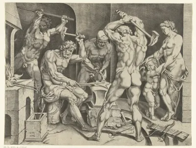 Venus en Amor in de werkplaats van Vulcanus