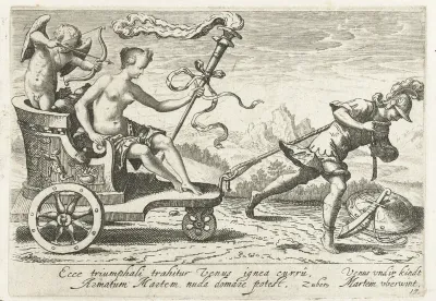 Venus en Amor in een triomfwagen, getrokken door Mars