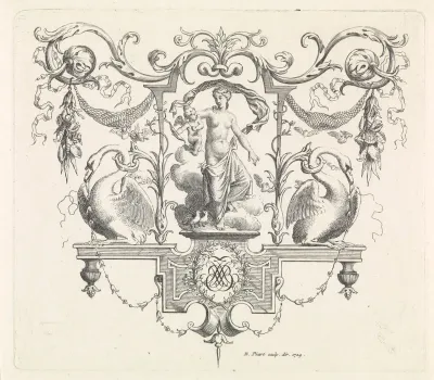 Venus en Amor in ornamenteel kader
