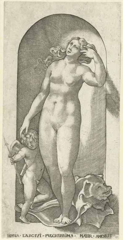Venus en Amor met een schelp