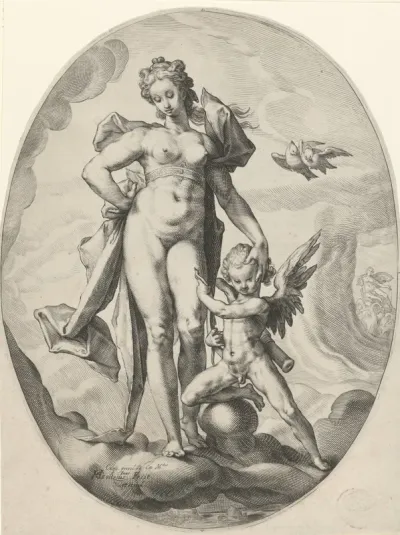 Venus en Amor op de wolken
