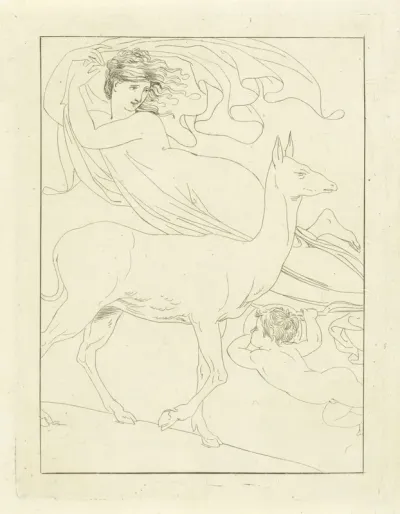 Venus en Amor zwevend in de lucht bij hert