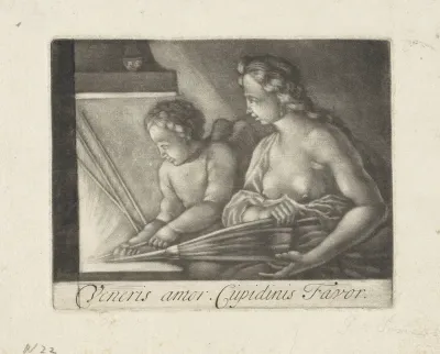 Venus en Cupido stoken een vuur