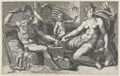 Venus en Vulcanus in de smidse van Vulcanus